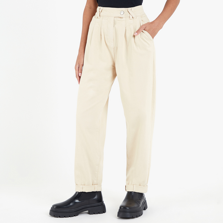 News Denim High Waist Mom Jeans with Pleat & Tab Detail