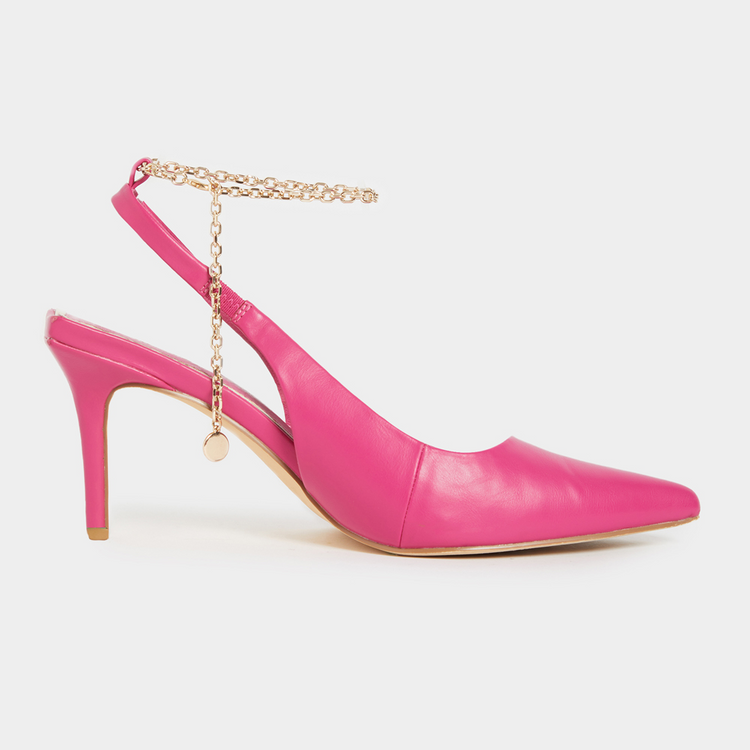 Luella Pointed Chain Strap Slingback Court Heels