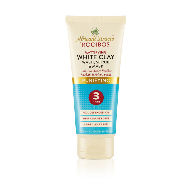 African Extracts Rooibos Purifying Mattifying White Clay Wash, Scrub & Mask