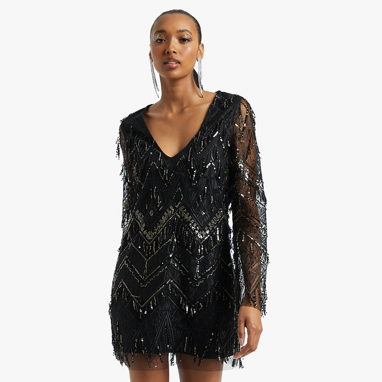 Luella Embellished VNeck Bodycon Dress