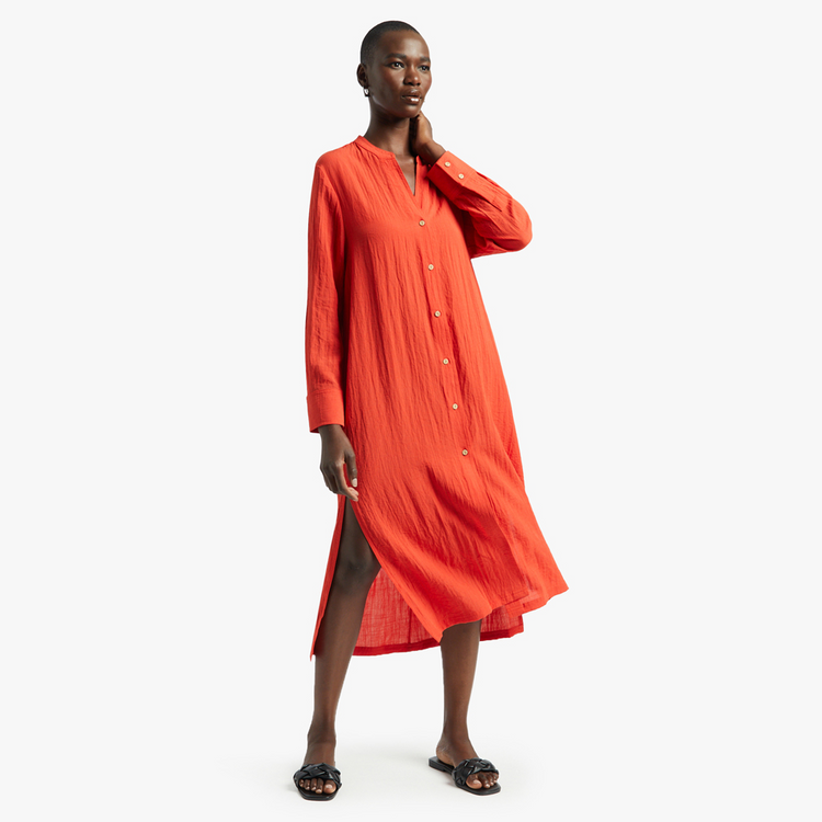 Textured Mandarin Collar Shirt Dress