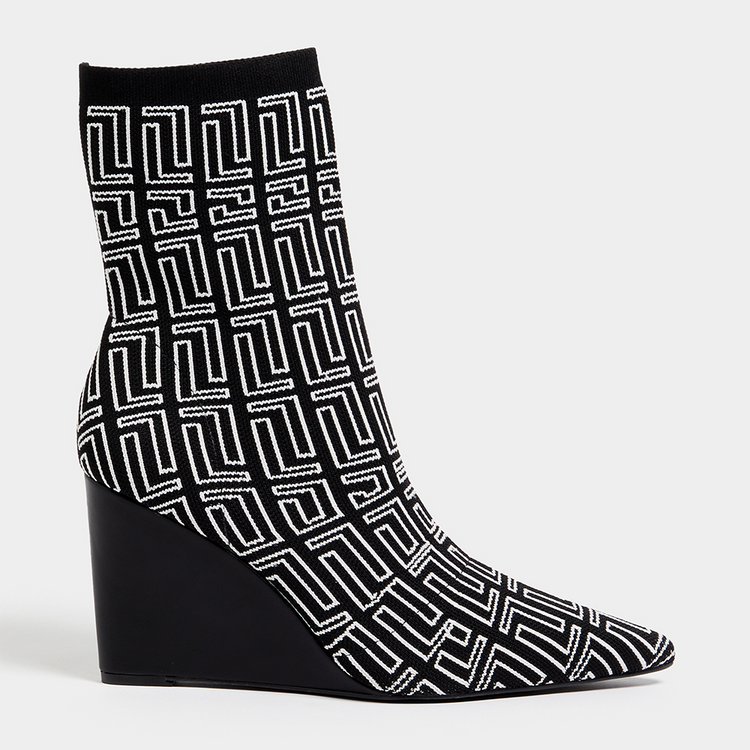 Luella Monogram Wedge Sock Boots
