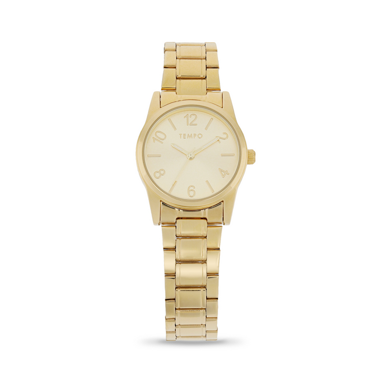 Tempo Ladies Round Yellow Gold Tone Bracelet Watch