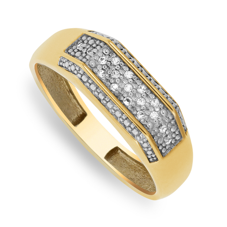 9ct Yellow Gold Diamond & Created White Sapphire Men's Dress Ring