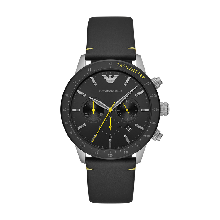 Emporio Armani Men's Black Dial & Leather Chronograph Watch