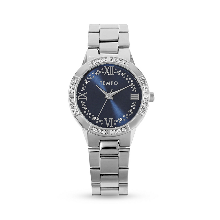 Tempo Ladies Silver Toned with Navy Dial Watch