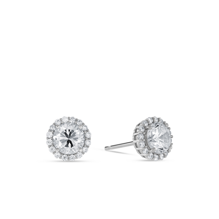 Cheté Platinum & Sterling Silver Diamondlite Cubic Zirconia Halo Stud Earrings