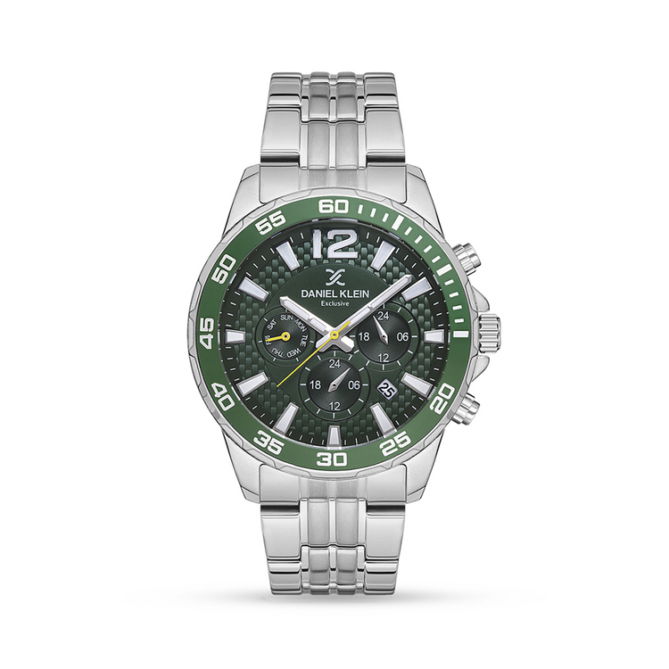 Daniel Klein Men's Green Dial & Silver Toned Chronograph Bracelet Watch