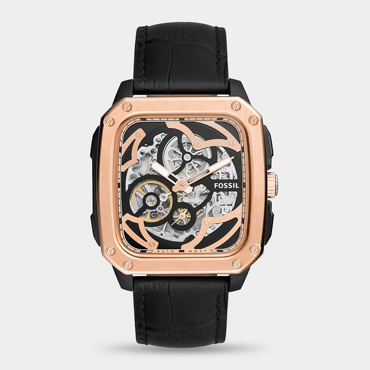 Fossil Men's Inscription Rose Gold Plated Stainless Steel & Black