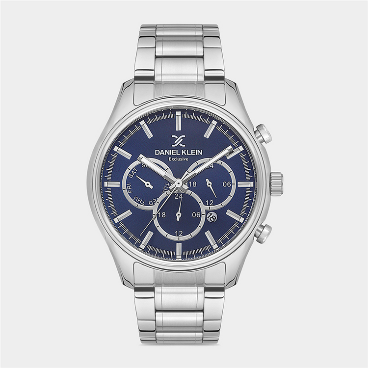 Daniel Klein Men's Blue Dial & Silver Plated Stainless Steel