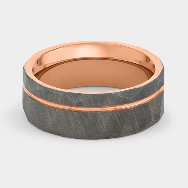 Tungsten 2Tone Rose Plated Men's Indent Ring