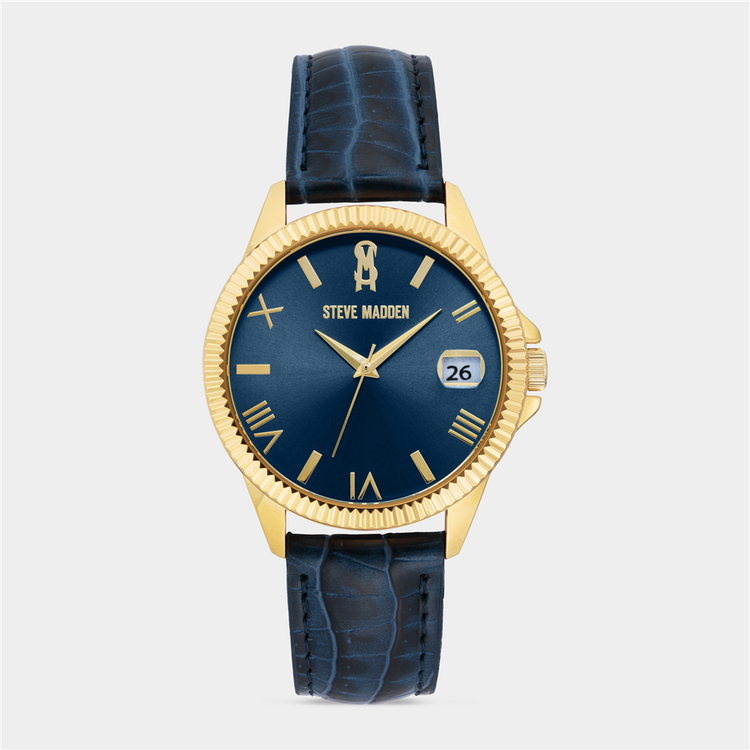 Steve Madden Women's Gold Plated & Navy Vegan Leather Watch