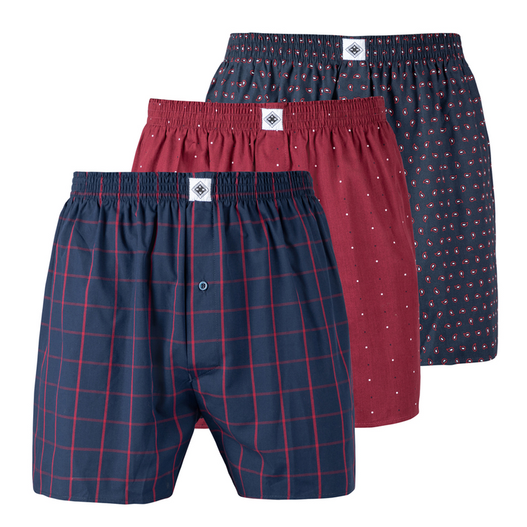 MKM Burgundy 3 Pack Gingham & Paisley Boxers