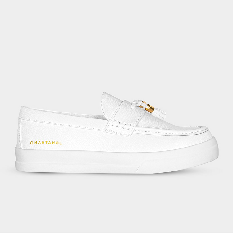 JONATHAN D White Tassel PU Loafer Sneaker