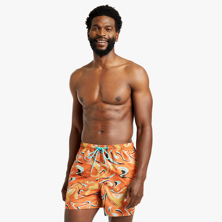 Men's Orange Printed Swim Shorts