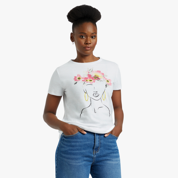 Women's White Graphic Print TShirt