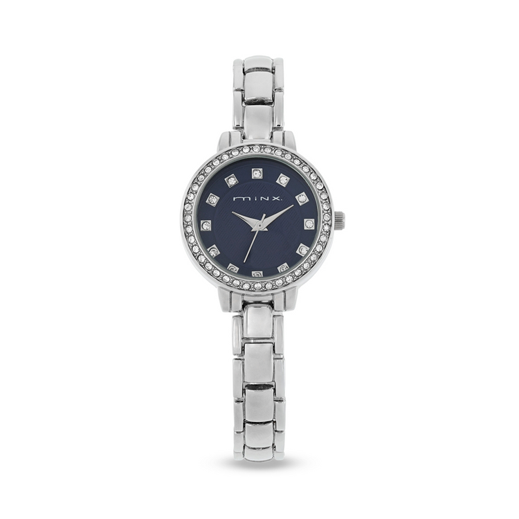 Minx Ladies Silver Tone & Navy Crystal Watch