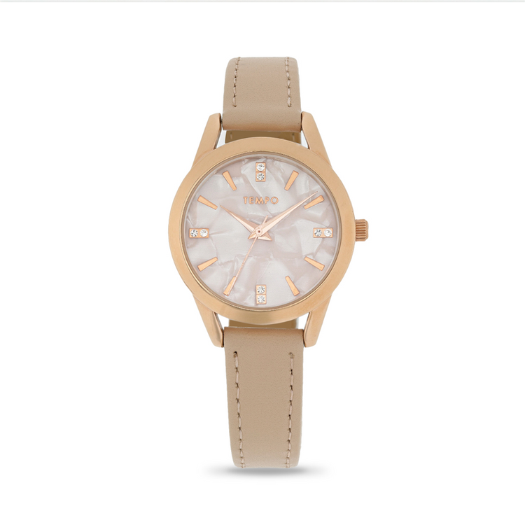 Tempo Ladies Rose Tone Leather Watch