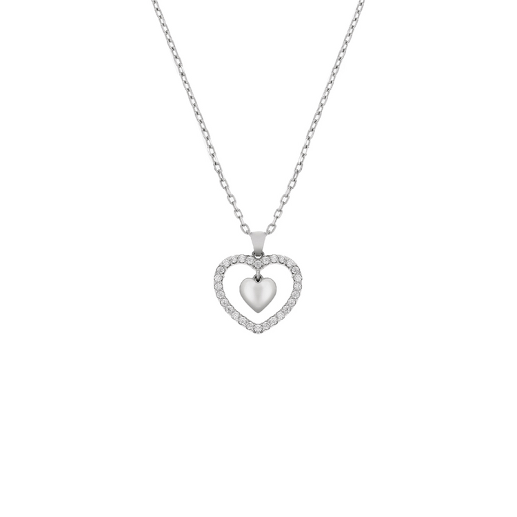 Sterling Silver Cubic Zirconia Kid's Double Heart Pendant Necklace