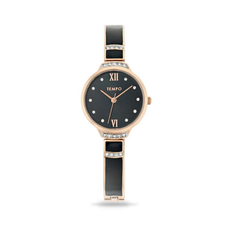 Tempo Ladies Rose & Black Toned Bangle Watch