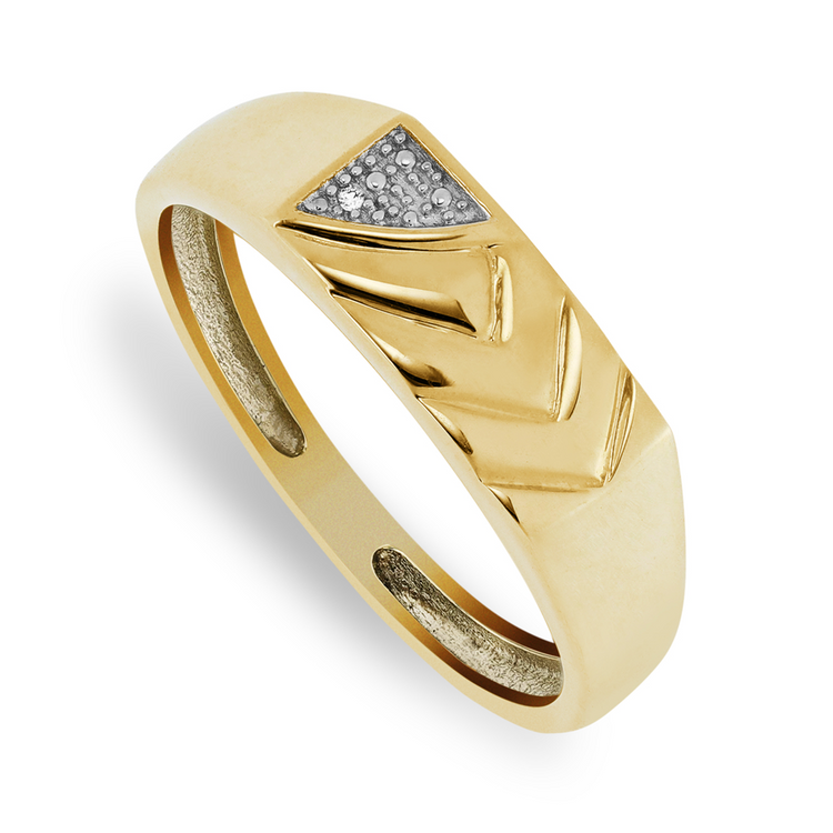 Yellow Gold Diamond Men’s Ribbed Ring