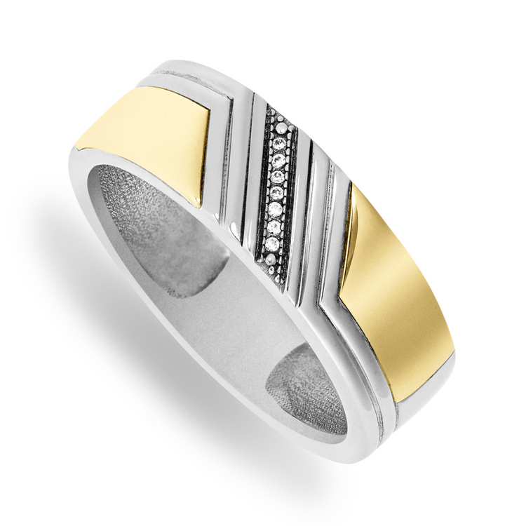 Yellow Gold & Sterling Silver Diamond Men’s Wedding Band