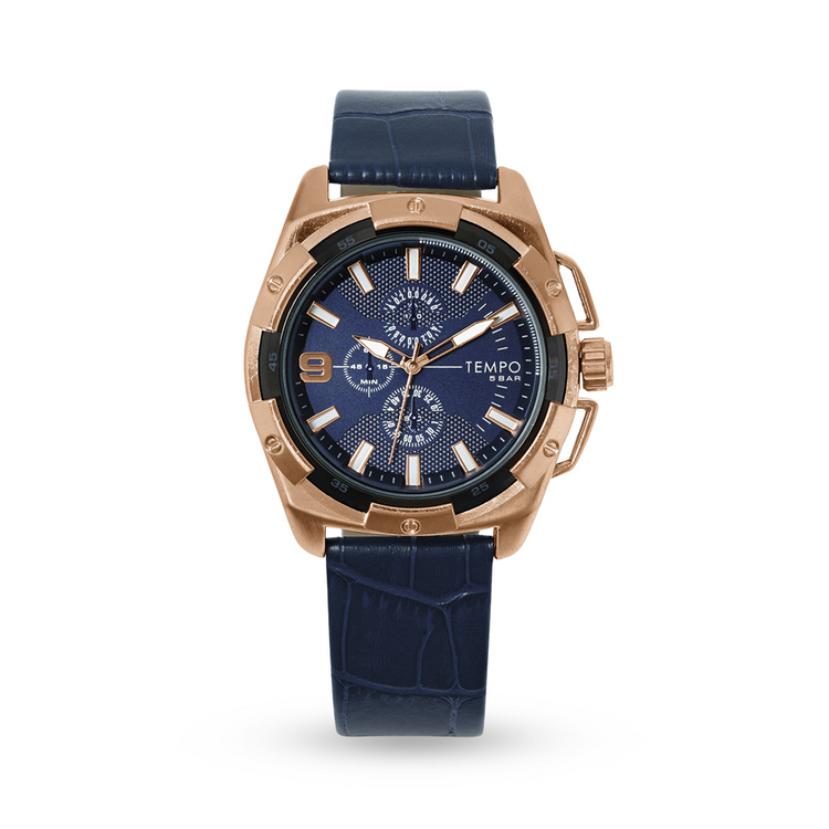 Tempo Men's Rose and Navy Analogue Leather Watch