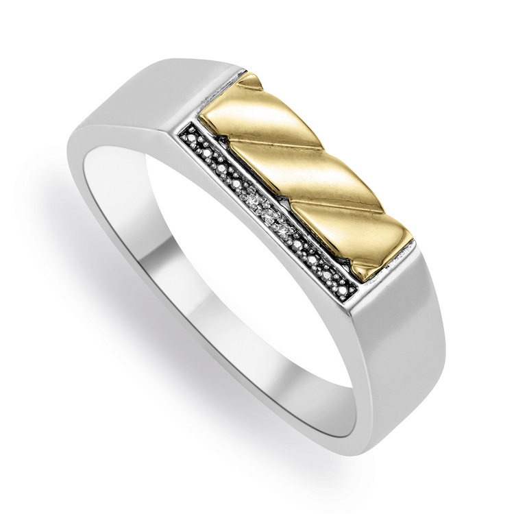 5ct Yellow Gold & Sterling Silver Men's Diamond Dress Ring