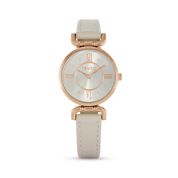 Tempo Ladies Rose Toned and Natural Colour Leather Watch