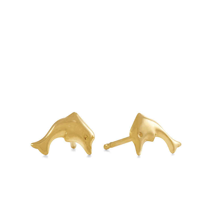 Yellow Gold Dolphin Stud Earrings