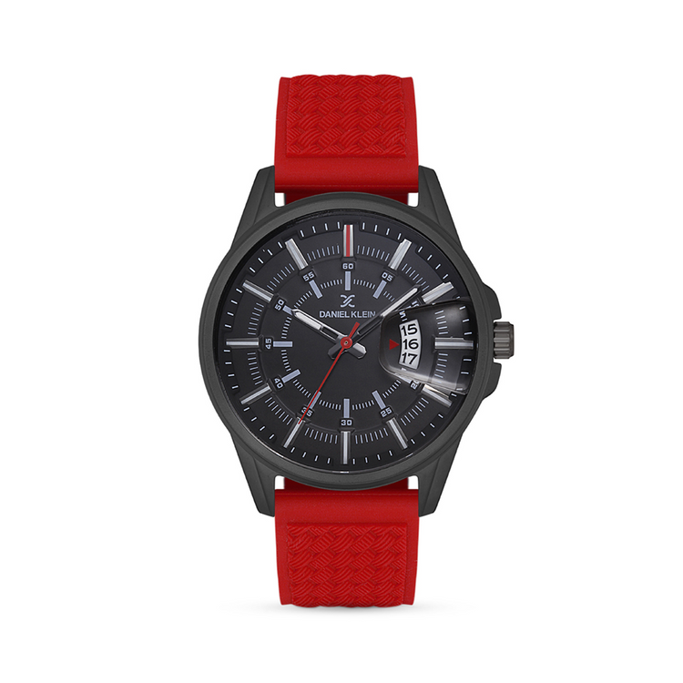 Daniel Klein Men's Black Dial & Red Silicone Watch