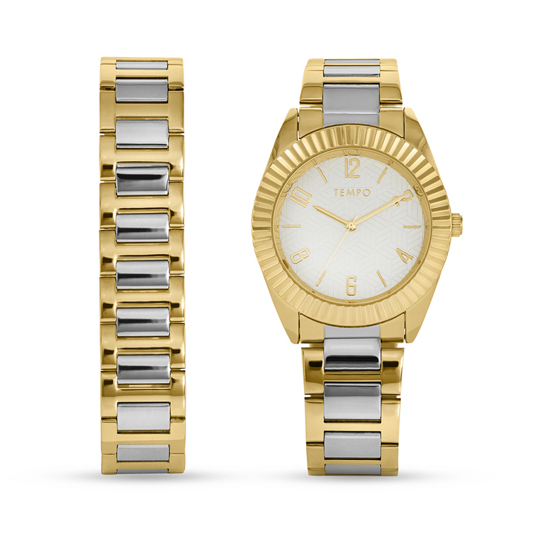 Tempo Men’s Gold & Silver Tone Bracelet Watch Set