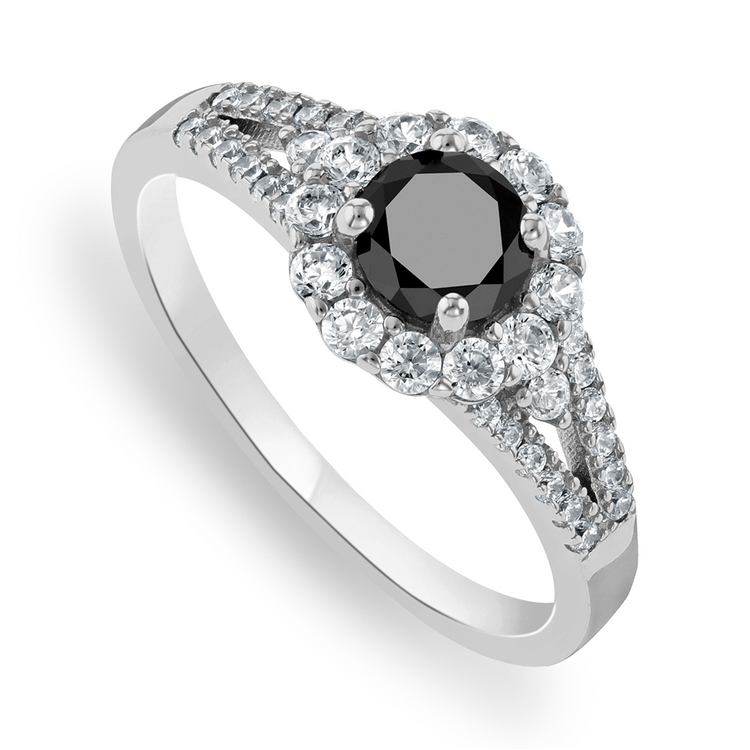 Sterling Silver Black Cubic Zirconia Petal Women’s Ring