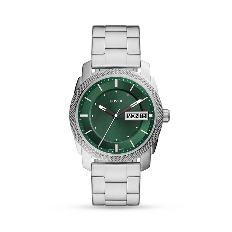 Fossil Men's Machine Green Dial & Silver Toned Bracelet Watch