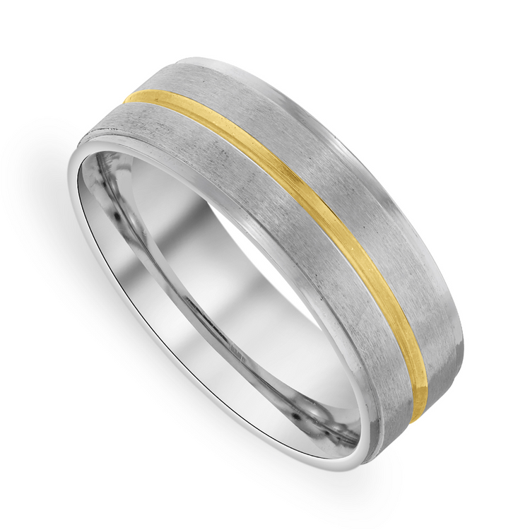 Stainless Steel Gold Plated Centre Striped Men’s Ring
