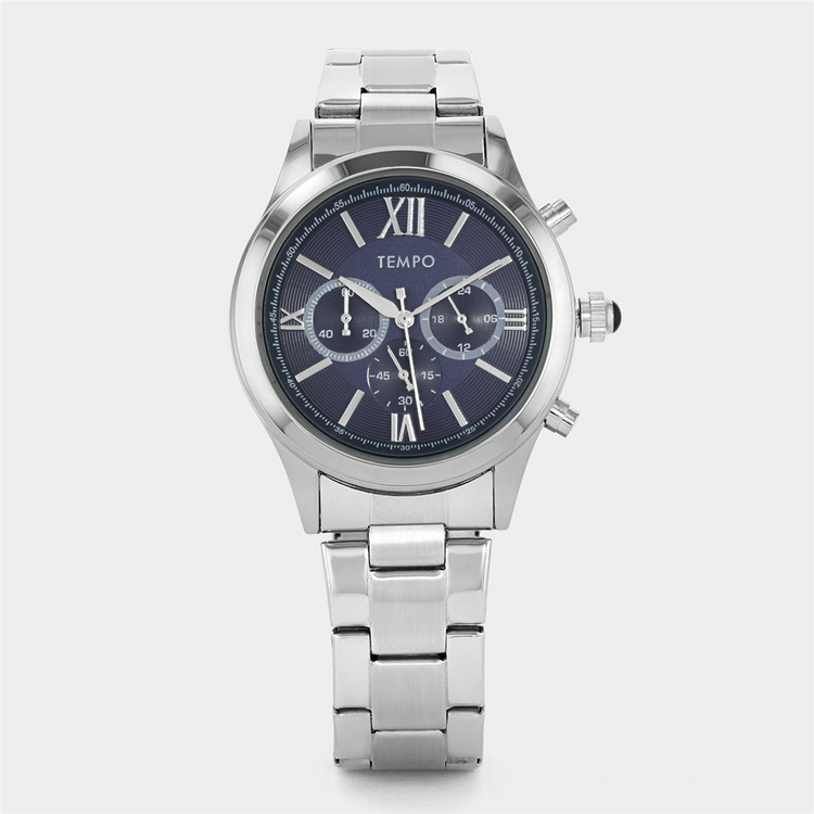 Tempo Men’s Silver Plated Blue Multi Dial Bracelet Watch