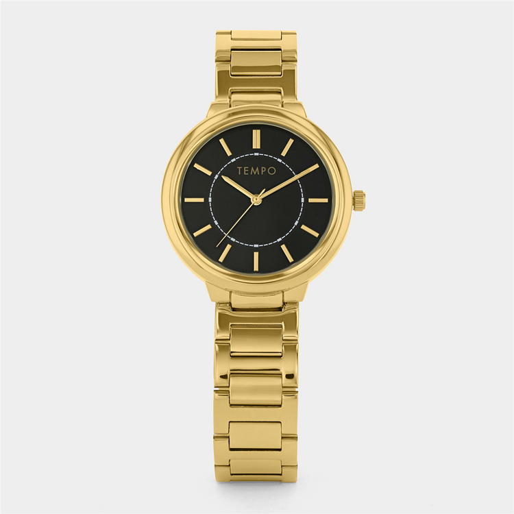 Tempo Men’s Gold Plated Black Dial Bracelet Watch