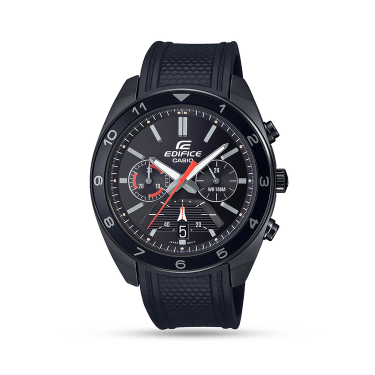 Casio Men's Edifice Black Plated Stainless Steel Silicone Watch