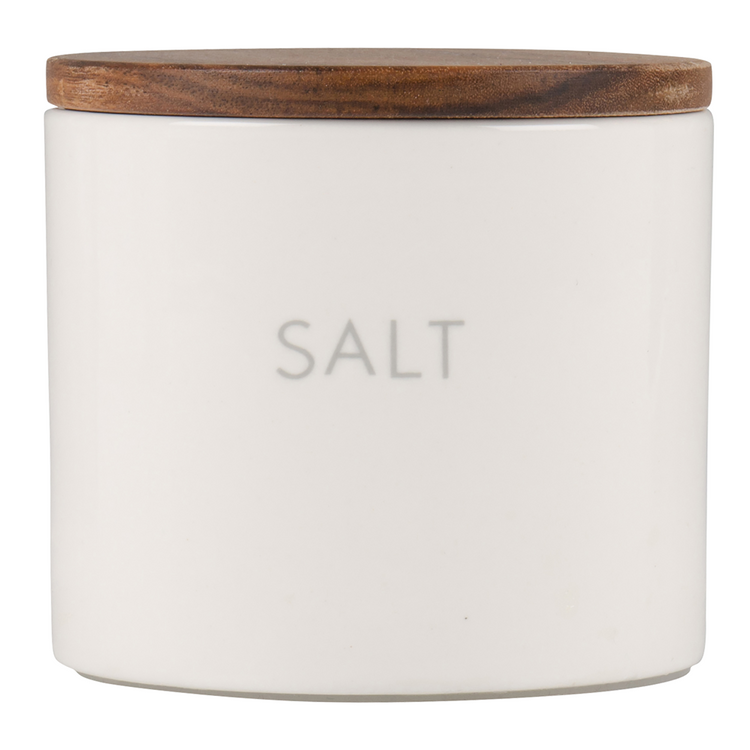 loft salt canister w/wooden lid ceramic white