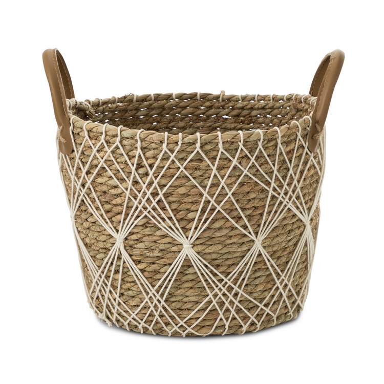 basket rush & pu handles small 25cm