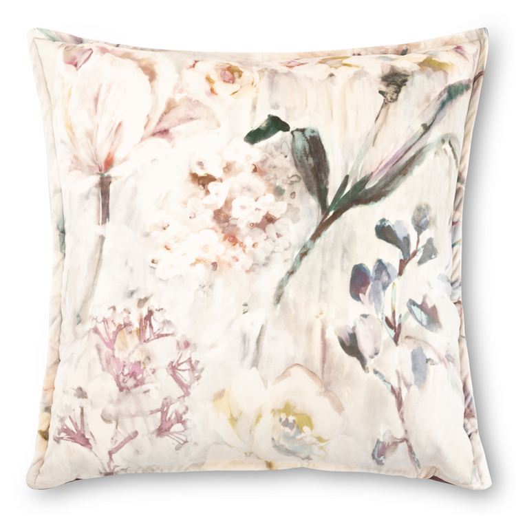 scatter cushion soft pink floral print velvet 60x60
