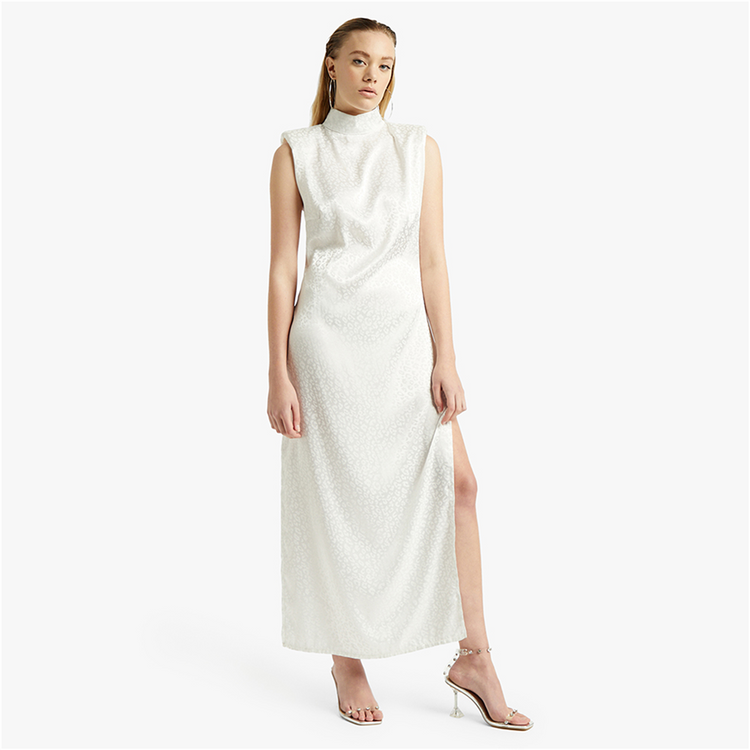 Women's White Shift Dress with Shoulder Pads